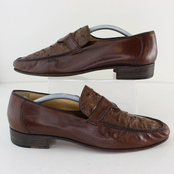 Vintage Bruno Magli Leather Ostrich Detail Loafers (US 8.5) - Picture 3 of 9